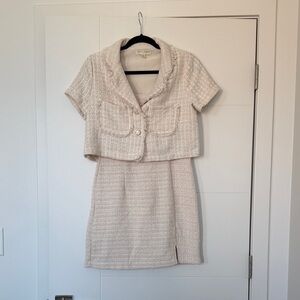 Cream Tweed Short Sleeve Jacket and Dress Set